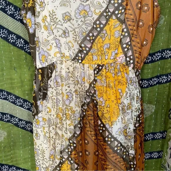 NWT RAGA Jenya Brown Boho Patchwork Maxi Dress Size Small - Picture 7 of 16